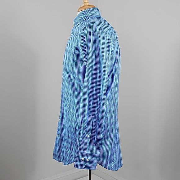 Peter Millar Blue Checker Plaid Long-Sleeve Button-Up Shirt Men's Medium - Picture 5 of 12